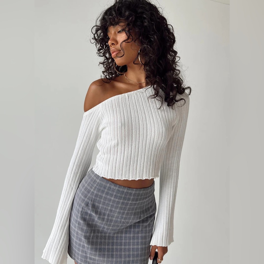Princess Polly White Ribbed Off-the-Shoulder Sweater